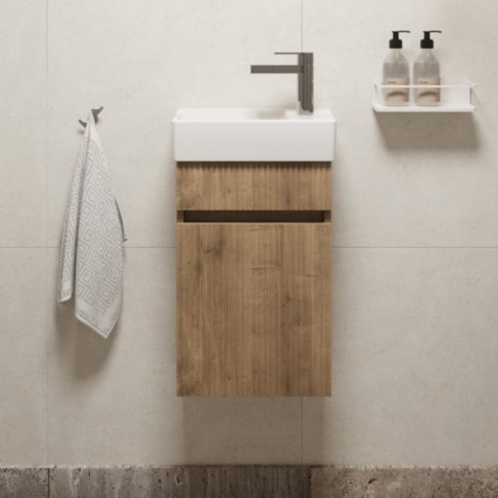 Close up image of the Abacus Concept Halifax Oak S1 Vanity Unit & Basin Right-Handed Tap
